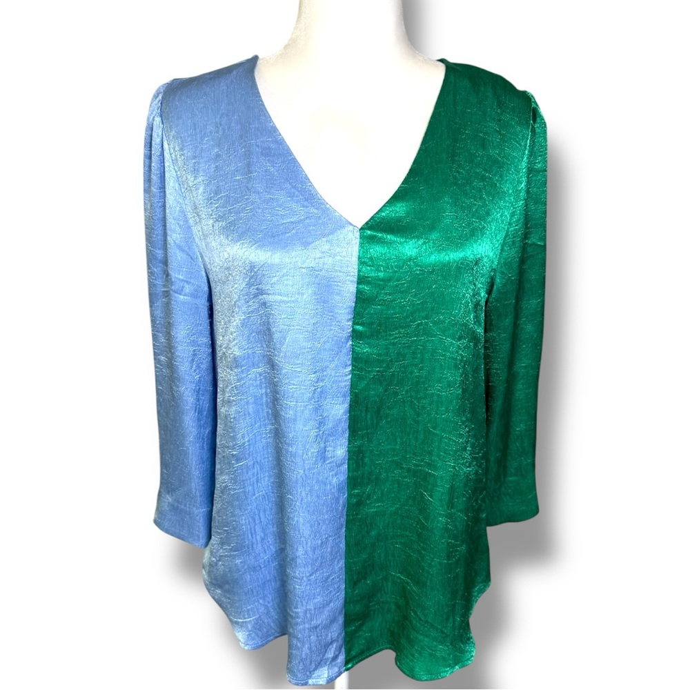 JODIFL Asymmetrical Blue and Green Blouse